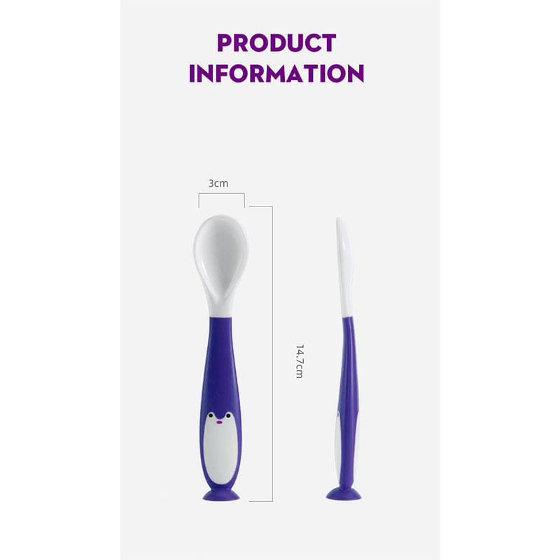 Jucarii, Copii si Bebe - Hrana si alaptare - Biberoane, suzete si accesorii hranire - Articole hranire bebelusi - Set tacamuri lingurita si furculita de antrenament bebelusi si copii, flexibila, model pinguin, albastru, bebeLOGIC™ - Infinity.ro