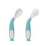 Jucarii, Copii si Bebe - Hrana si alaptare - Biberoane, suzete si accesorii hranire - Articole hranire bebelusi - Set tacamuri lingurita si furculita de antrenament pentru bebelusi si copii, flexibila, model pinguin, verde, bebeLOGIC™ - Infinity.ro