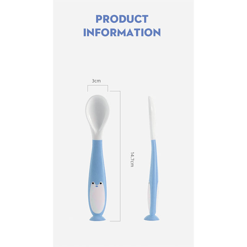 Jucarii, Copii si Bebe - Hrana si alaptare - Biberoane, suzete si accesorii hranire - Articole hranire bebelusi - Set tacamuri lingurita si furculita de antrenament pentru bebelusi si copii, flexibila, model pinguin, verde, bebeLOGIC™ - Infinity.ro