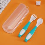 Jucarii, Copii si Bebe - Hrana si alaptare - Biberoane, suzete si accesorii hranire - Articole hranire bebelusi - Set tacamuri lingurita si furculita de antrenament pentru bebelusi si copii, flexibila, model pinguin, verde, bebeLOGIC™ - Infinity.ro