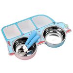 Jucarii, Copii si Bebe - Hrana si alaptare - Biberoane, suzete si accesorii hranire - Articole hranire bebelusi - Set hranire bebelusi si copii, bebeLOGIC™, farfurie compartimentata, lingura si furculita, autobuz albastru, inox - Infinity.ro