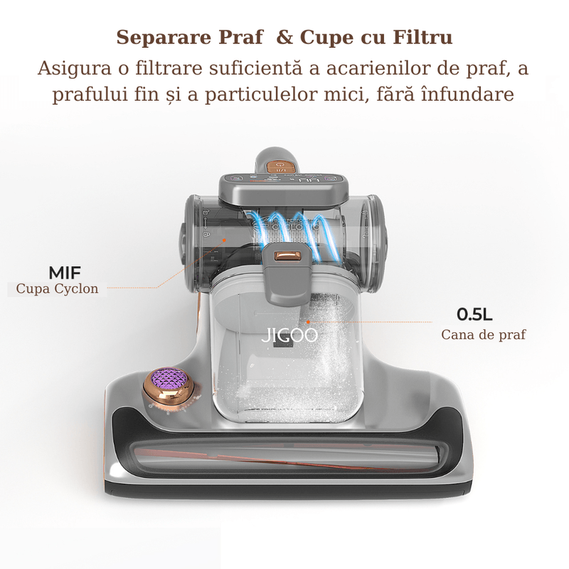 Electronice si Electrocasnice - Ingrijirea locuintei - Aspiratoare - Aspirator Antiacarieni Jigoo T600, SterilizareUV, Tehnologie cu Ultrasunete, Incalzire 60°C, 700W, Putere Aspirare 15KPa - Infinity.ro