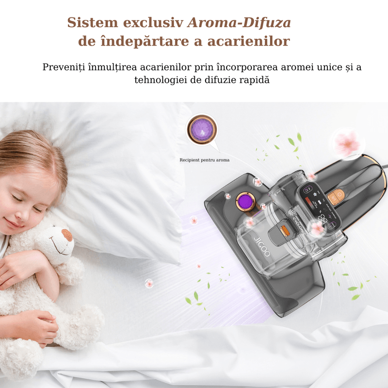 Electronice si Electrocasnice - Ingrijirea locuintei - Aspiratoare - Aspirator Antiacarieni Jigoo T600, SterilizareUV, Tehnologie cu Ultrasunete, Incalzire 60°C, 700W, Putere Aspirare 15KPa - Infinity.ro