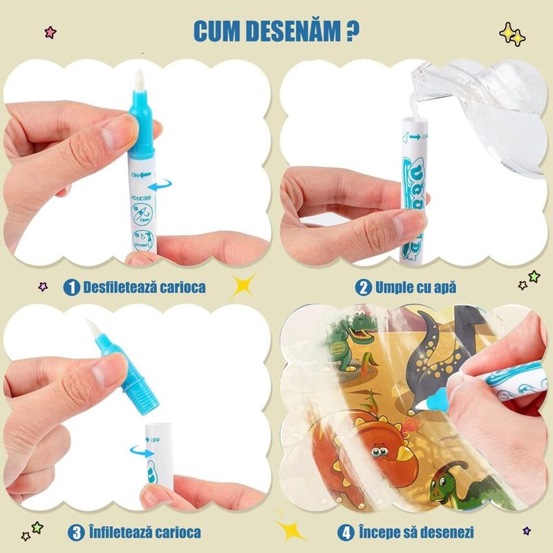 Carti si Birotica - Carti - Carti pentru copii - Activitati extracurriculare - Carte de colorat cu apa Magic Book, Dinosaur World, tip Aquadoodle, pentru fete si baieti 2, 3, 4, 5, 6 ani, bebeLOGIC™ - Infinity.ro