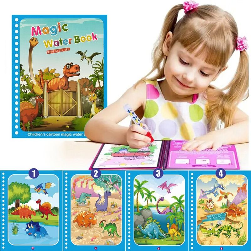 Carti si Birotica - Carti - Carti pentru copii - Activitati extracurriculare - Carte de colorat cu apa Magic Book, Dinosaur World, tip Aquadoodle, pentru fete si baieti 2, 3, 4, 5, 6 ani, bebeLOGIC™ - Infinity.ro