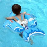 Jucarii, Copii si Bebe - Jucarii si jocuri - Jucarii de exterior - Colaci, ochelari si accesorii inot copii - Colac inot bebelusi si copii cu parasolar, suport burtica si bretele, Rechin, potrivit 3-18 luni, bebeLOGIC™ - Infinity.ro