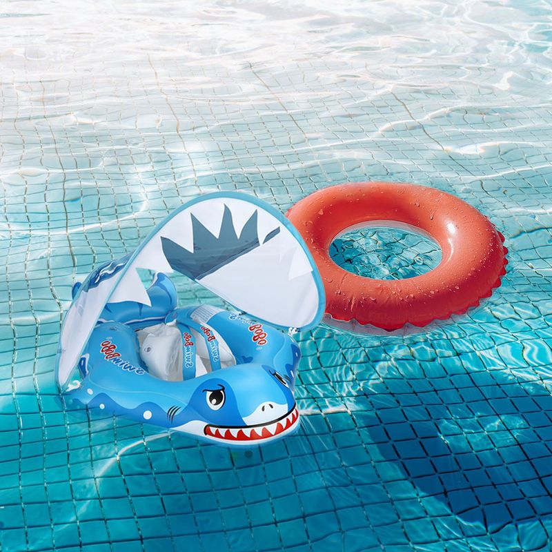 Jucarii, Copii si Bebe - Jucarii si jocuri - Jucarii de exterior - Colaci, ochelari si accesorii inot copii - Colac inot bebelusi si copii cu parasolar, suport burtica si bretele, Rechin, potrivit 3-18 luni, bebeLOGIC™ - Infinity.ro