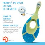 Ingrijire personala si Cosmetice - Igiena dentara - Periute de dinti clasice - Periuta de dinti cu inel gingival pentru bebelusi 0-2 ani, peri extra moi, albastru - verde, bebeLOGIC™ - Infinity.ro