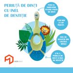 Ingrijire personala si Cosmetice - Igiena dentara - Periute de dinti clasice - Periuta de dinti cu inel gingival pentru bebelusi 0-2 ani, peri extra moi, albastru - verde, bebeLOGIC™ - Infinity.ro