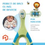 Ingrijire personala si Cosmetice - Igiena dentara - Periute de dinti clasice - Periuta de dinti cu inel gingival pentru bebelusi 0-2 ani, peri extra moi, albastru - verde, bebeLOGIC™ - Infinity.ro