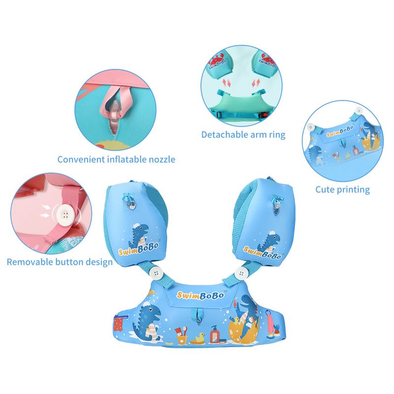 Jucarii, Copii si Bebe - Jucarii si jocuri - Jucarii de exterior - Jucarii pentru plaja si nisip - Centura de inot intr-o singura piesa pentru copii, albastru, cu maneci, model The Blue Crocodile, 2-6 ani, bebeLOGIC™ - Infinity.ro