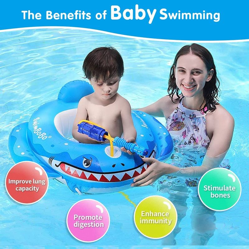 Jucarii, Copii si Bebe - Jucarii si jocuri - Jucarii de exterior - Colaci, ochelari si accesorii inot copii - Colac de inot bebelusi si copii cu accesorii si jucarii distractive, pistol cu apa, Baby Shark, 1 - 5 ani, bebeLOGIC™ - Infinity.ro