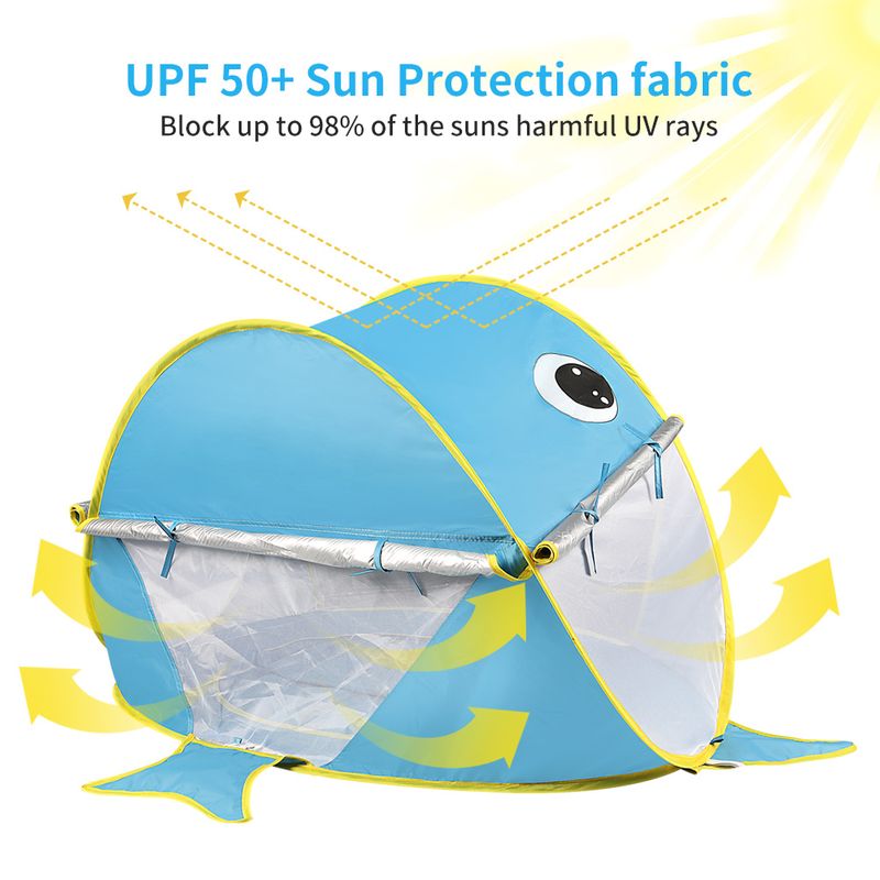 Jucarii, Copii si Bebe - Jucarii si jocuri - Jucarii de exterior - Casute si corturi copii - Cort de plaja portabil, impermeabil, protectie solara UV UPF 50+, copii 3-48 de luni, rechin, albastru, bebeLOGIC™ - Infinity.ro