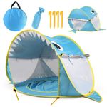 Jucarii, Copii si Bebe - Jucarii si jocuri - Jucarii de exterior - Casute si corturi copii - Cort de plaja portabil, impermeabil, protectie solara UV UPF 50+, copii 3-48 de luni, rechin, albastru, bebeLOGIC™ - Infinity.ro