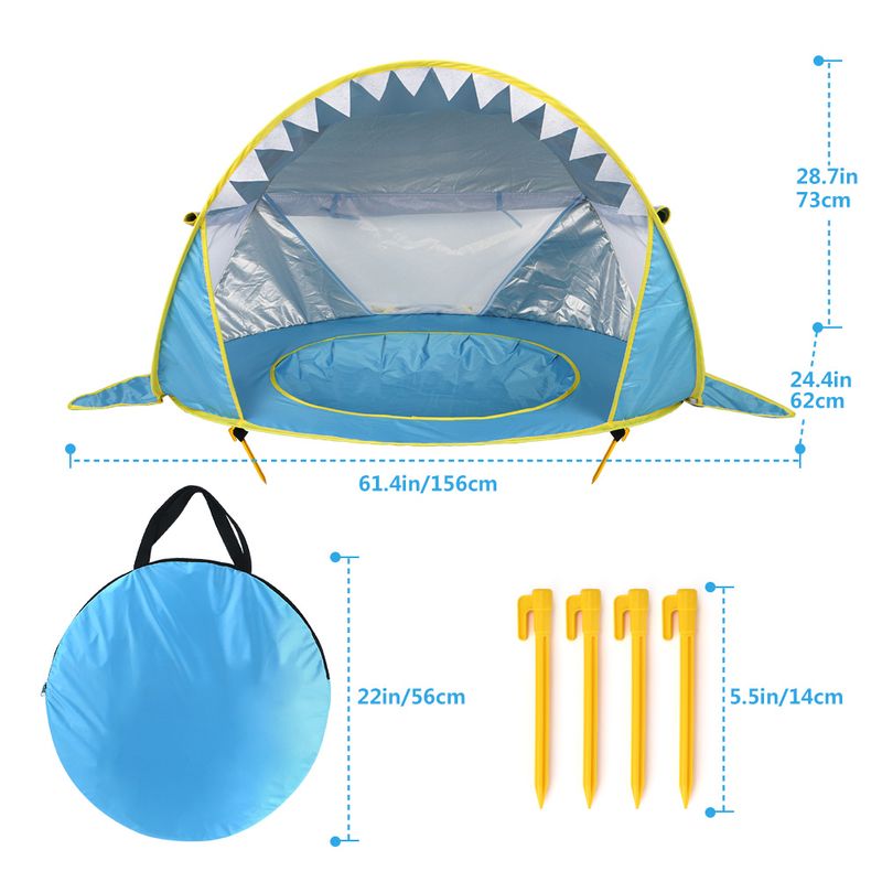 Jucarii, Copii si Bebe - Jucarii si jocuri - Jucarii de exterior - Casute si corturi copii - Cort de plaja portabil, impermeabil, protectie solara UV UPF 50+, copii 3-48 de luni, rechin, albastru, bebeLOGIC™ - Infinity.ro