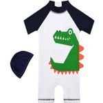 Jucarii, Copii si Bebe - Jucarii si jocuri - Jucarii de exterior - Colaci, ochelari si accesorii inot copii - Costum de baie UV pentru copii, maneci scurte, fermoar si casca, 110cm, UPF50+, bebeLOGIC™ - Infinity.ro