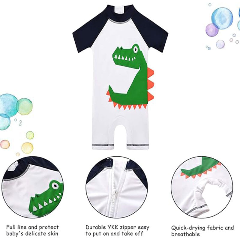 Jucarii, Copii si Bebe - Jucarii si jocuri - Jucarii de exterior - Colaci, ochelari si accesorii inot copii - Costum de baie UV pentru copii, maneci scurte, fermoar si casca, 110cm, UPF50+, bebeLOGIC™ - Infinity.ro