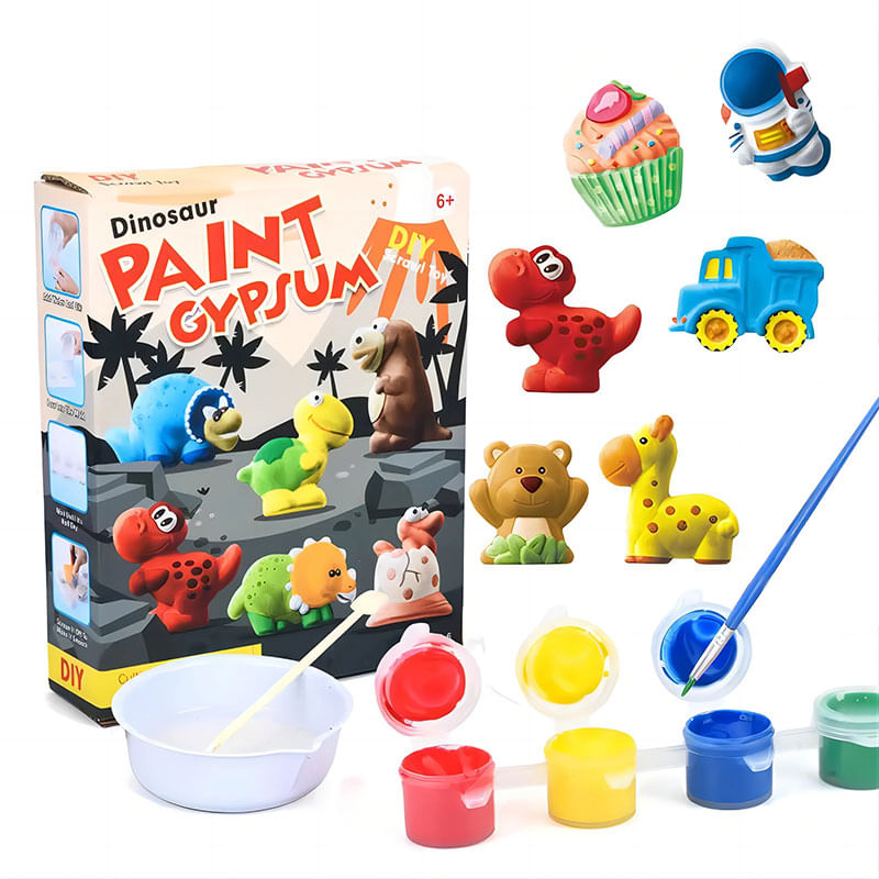 Jucarii, Copii si Bebe - Jucarii si jocuri - Jucarii & jocuri educative - Seturi pictura si desen - Set pictura si mulaj cu 6 figurine din ipsos de colorat, Dinozauri, 6 culori, copii de la 3 ani, multicolor, bebeLOGIC™ - Infinity.ro