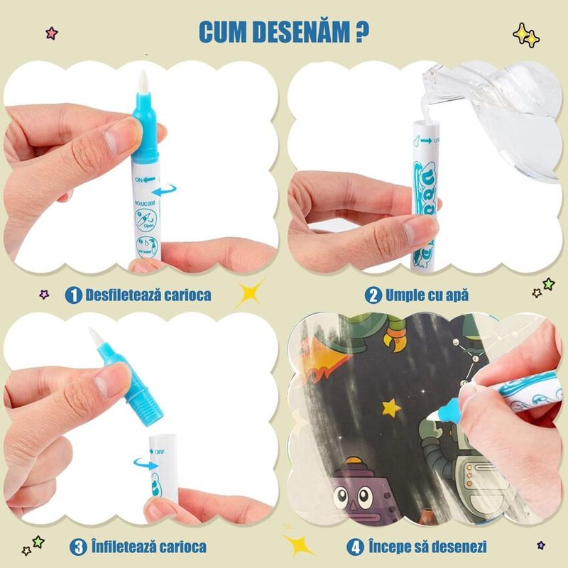 Carti si Birotica - Carti - Carti pentru copii - Carti de colorat - Carte de colorat cu apa Magic Book, Robot World, tip Aquadoodle, pentru fete si baieti 2, 3, 4, 5, 6 ani, bebeLOGIC™ - Infinity.ro