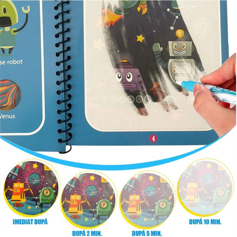 Carti si Birotica - Carti - Carti pentru copii - Carti de colorat - Carte de colorat cu apa Magic Book, Robot World, tip Aquadoodle, pentru fete si baieti 2, 3, 4, 5, 6 ani, bebeLOGIC™ - Infinity.ro