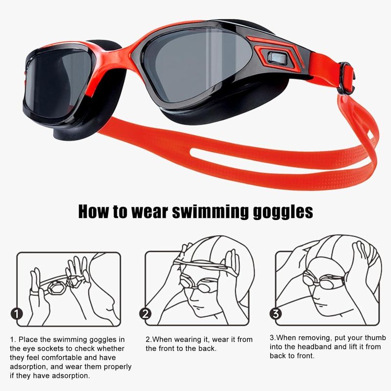 Sport si Outdoor - Echipament Sportiv - Accesorii echipament sportiv - Ochelari sport - Ochelari inot profesionali MEDILOGIC™, unisex, policarbonat/silicon, protectie UV, anti-aburire, reglabili, negri/rosii - Infinity.ro