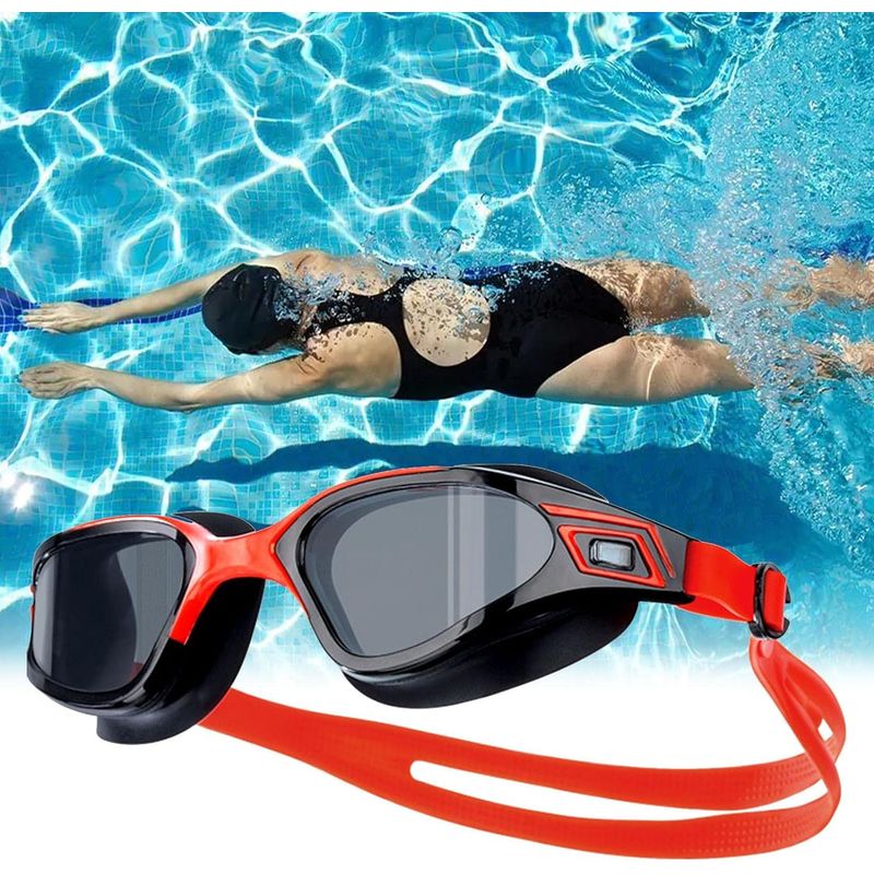 Sport si Outdoor - Echipament Sportiv - Accesorii echipament sportiv - Ochelari sport - Ochelari inot profesionali MEDILOGIC™, unisex, policarbonat/silicon, protectie UV, anti-aburire, reglabili, negri/rosii - Infinity.ro