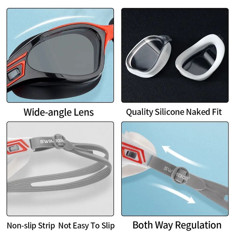 Sport si Outdoor - Echipament Sportiv - Accesorii echipament sportiv - Ochelari sport - Ochelari inot profesionali MEDILOGIC™, unisex, policarbonat/silicon, protectie UV, anti-aburire, reglabili, negri/rosii - Infinity.ro