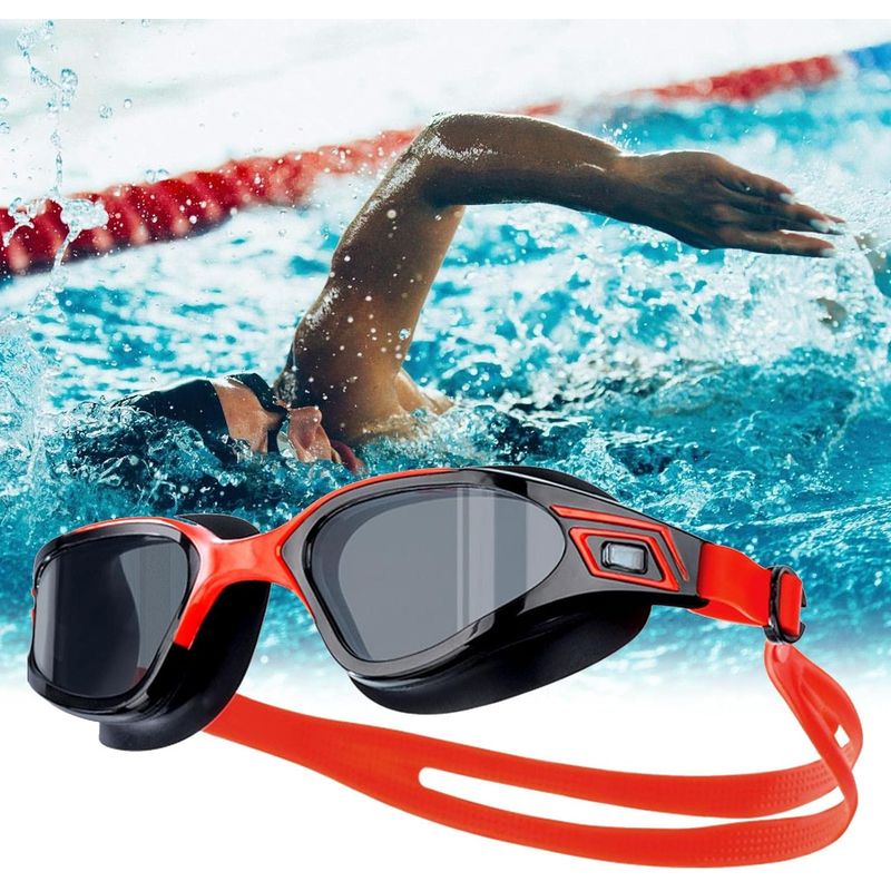 Sport si Outdoor - Echipament Sportiv - Accesorii echipament sportiv - Ochelari sport - Ochelari inot profesionali MEDILOGIC™, unisex, policarbonat/silicon, protectie UV, anti-aburire, reglabili, negri/rosii - Infinity.ro