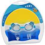 Sport si Outdoor - Echipament Sportiv - Accesorii echipament sportiv - Ochelari sport - Set complet de inot pentru copii, mediLOGIC®, ochelari, casca, clips nazal si dopuri pentru urechi, 3-6 ani, albastru - Infinity.ro