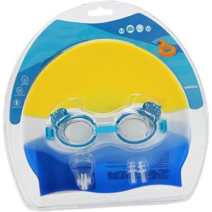 Set complet de inot pentru copii, mediLOGIC®, ochelari, casca, clips nazal si dopuri pentru urechi, 3-6 ani, albastru