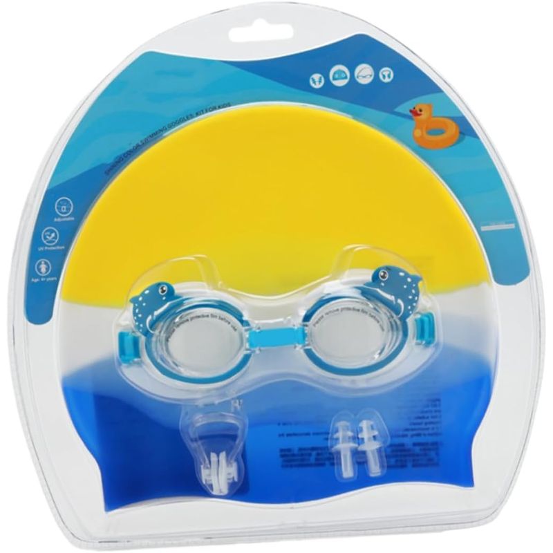 Sport si Outdoor - Echipament Sportiv - Accesorii echipament sportiv - Ochelari sport - Set complet de inot pentru copii, mediLOGIC®, ochelari, casca, clips nazal si dopuri pentru urechi, 3-6 ani, albastru - Infinity.ro