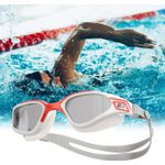 Sport si Outdoor - Echipament Sportiv - Accesorii echipament sportiv - Ochelari sport - Ochelari inot profesionali MEDILOGIC™, unisex, policarbonat/silicon, protectie UV, anti-aburire, reglabili, albi/rosii - Infinity.ro