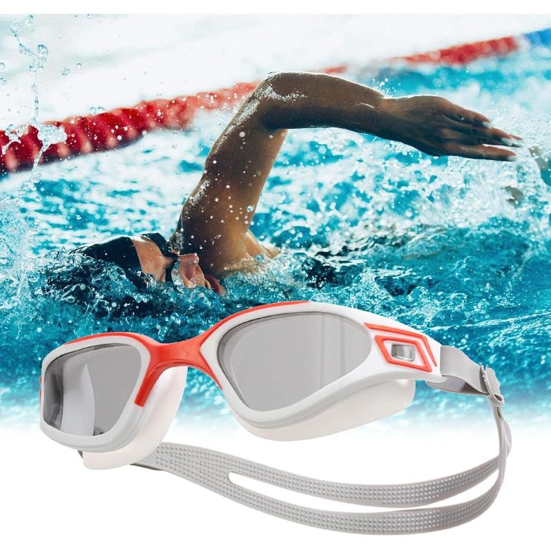 Sport si Outdoor - Echipament Sportiv - Accesorii echipament sportiv - Ochelari sport - Ochelari inot profesionali MEDILOGIC™, unisex, policarbonat/silicon, protectie UV, anti-aburire, reglabili, albi/rosii - Infinity.ro