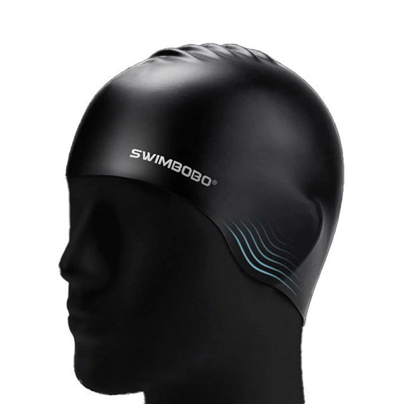 Sport si Outdoor - Echipament Sportiv - Accesorii echipament sportiv - Casti de protectie - Casca inot adulti, barbati si femei, impermeabila, protectie UV, silicon, elasticitate ridicata, neagra, SWIMBOBO™ - Infinity.ro