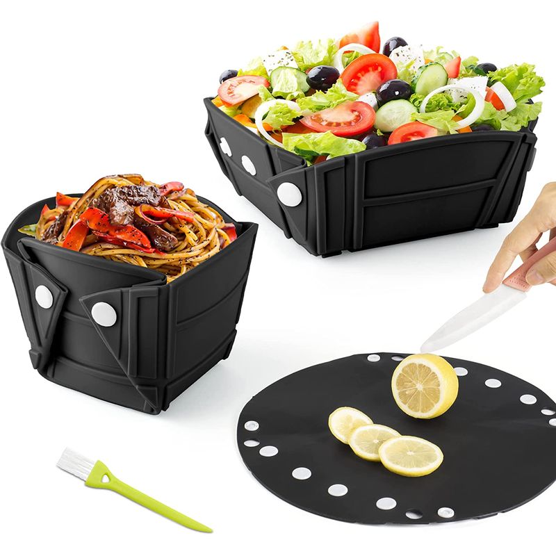 Sport si Outdoor - Camping - Bucatarie de camping - Vesela camping - Farfurie pliabila, tava sau bol, fara BPA, silicon alimentar, camping, drumetii, gustari, 28cm, mediLOGIC™, negru - Infinity.ro