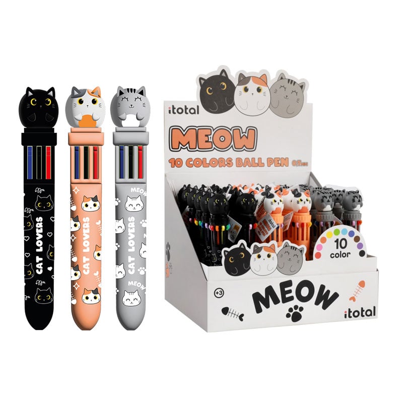 Carti si Birotica - Birotica - Instrumente de scris - Pixuri si stilouri - Pix multicolor cu mecanism retractabil, 10 culori, design pisicute - Infinity.ro