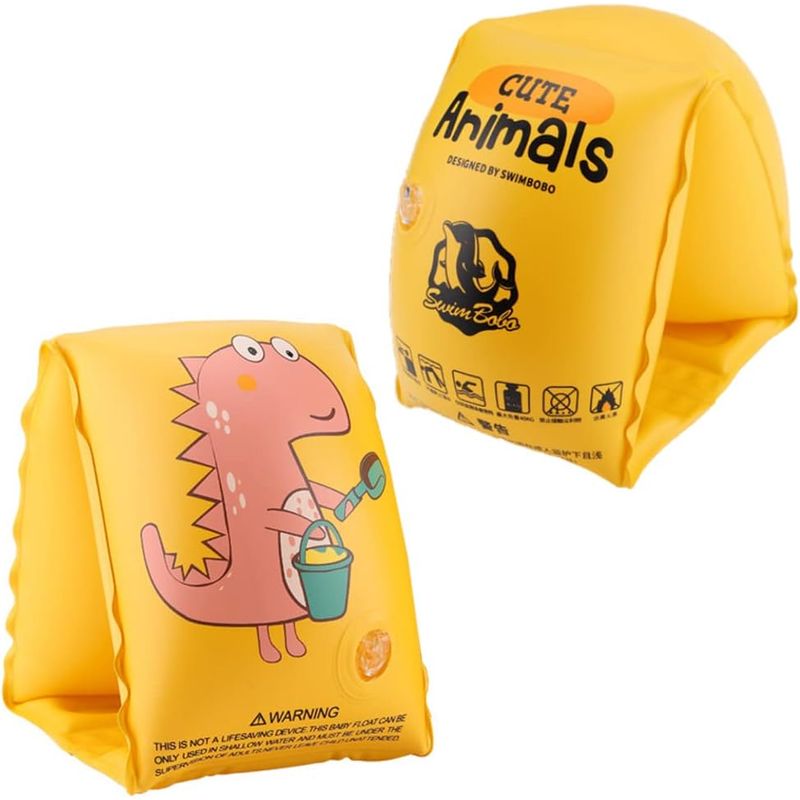Jucarii, Copii si Bebe - Jucarii si jocuri - Jucarii de exterior - Colaci, ochelari si accesorii inot copii - Aripioare inot pentru copii, gonflabile, compartiment de aer dublu, 10 - 30 kg, Dinozaur Roz, bebeLOGIC™ - Infinity.ro