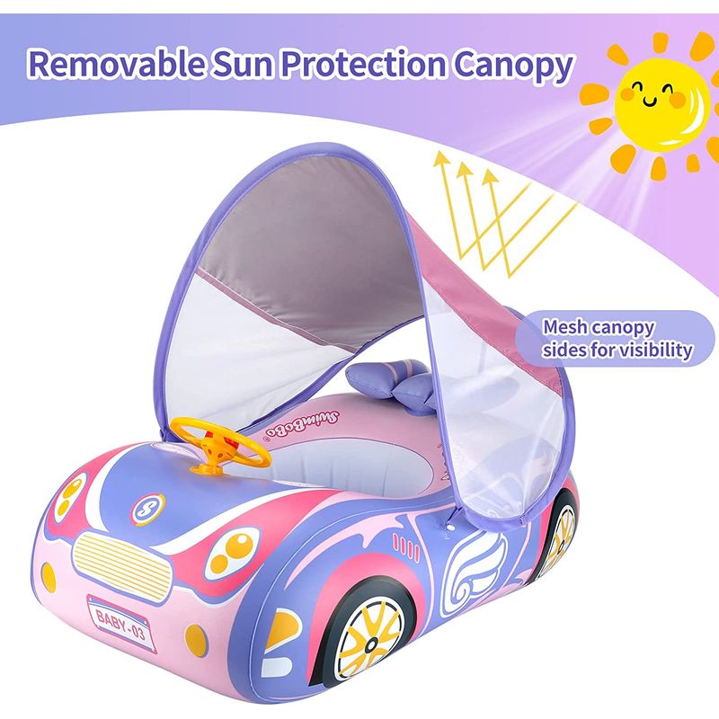 Jucarii, Copii si Bebe - Jucarii si jocuri - Jucarii de exterior - Colaci, ochelari si accesorii inot copii - Colac inot cu parasolar pentru bebelusi si copii, masina gonflabila, violet, potrivit 1-4 ani, bebeLOGIC™ - Infinity.ro