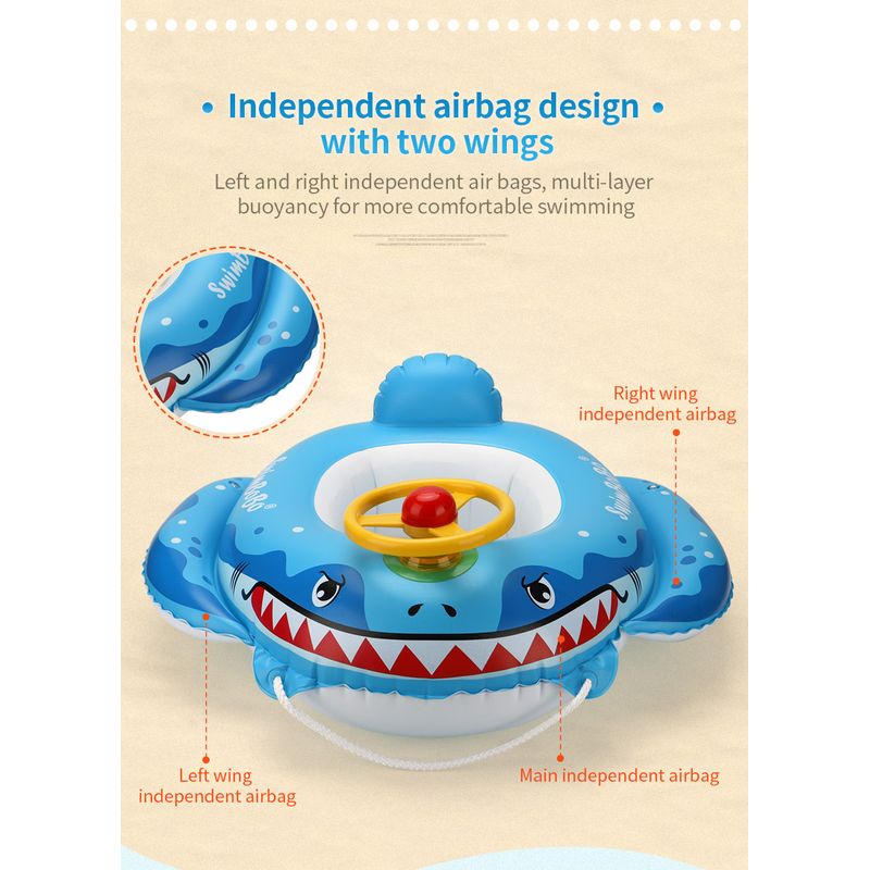 Jucarii, Copii si Bebe - Jucarii si jocuri - Jucarii de exterior - Colaci, ochelari si accesorii inot copii - Colac de inot bebelusi si copii cu accesorii si jucarii distractive, volan si claxon, Baby Shark, 2-6 ani, bebeLOGIC™ - Infinity.ro