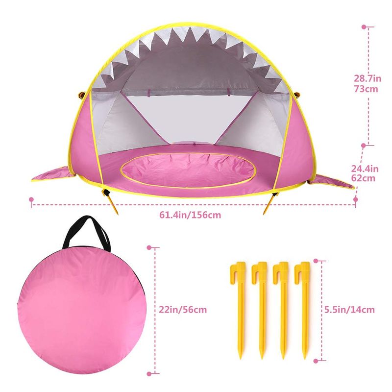 Jucarii, Copii si Bebe - Jucarii si jocuri - Jucarii de exterior - Casute si corturi copii - Cort de plaja portabil, impermeabil, protectie solara UV UPF 50+, copii 3-48 de luni, rechin, roz, bebeLOGIC™ - Infinity.ro