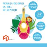 Jucarii, Copii si Bebe - Igiena si ingrijire - Articole igiena dentara copii - Periuta de dinti cu inel gingival pentru bebelusi 0-2 ani, sigura si robusta, peri extra moi, galben - roz, bebeLOGIC™ - Infinity.ro