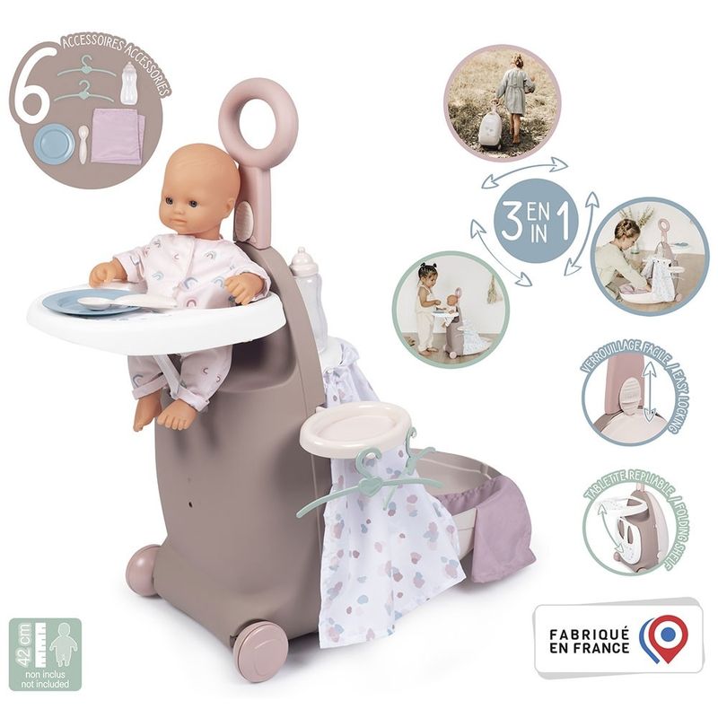 Jucarii, Copii si Bebe - Jucarii si jocuri - Papusi si accesorii - Papusi - Valiza multifunctionala pentru papusi Smoby Baby Nurse 3 in 1 maro - Infinity.ro