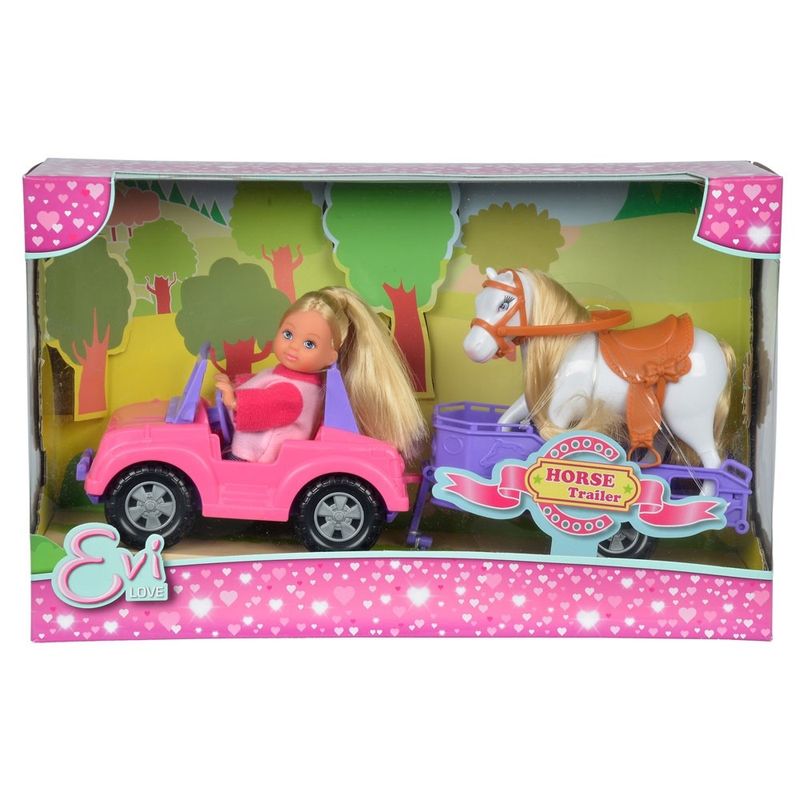 Jucarii, Copii si Bebe - Jucarii si jocuri - Papusi si accesorii - Papusi - Papusa simba evi love 12 cm evi horse trailer cu masina, trailer si calut - Infinity.ro