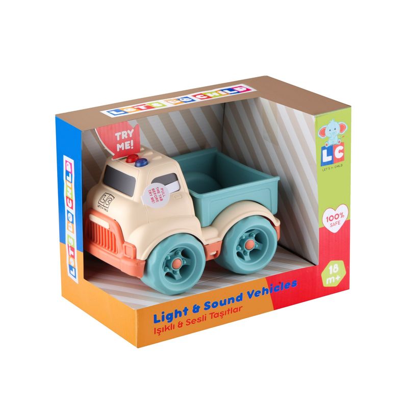 Jucarii, Copii si Bebe - Jucarii si jocuri - Vehicule si jucarii cu telecomanda - Utilaje constructie de jucarie - Camion-platforma cu lumini si sunete, crem/albastru, 15x11cm, LC - Infinity.ro