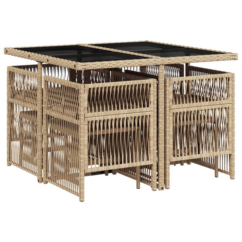 Casa si Gradina - Gradina si terasa - Mobilier exterior - Seturi mobila gradina - Set de masa pentru gradina, 9 piese, cu perne, bej, poliratan - Infinity.ro