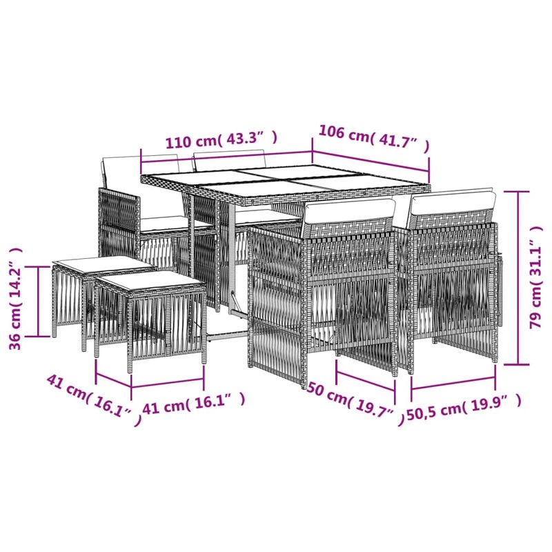 Casa si Gradina - Gradina si terasa - Mobilier exterior - Seturi mobila gradina - Set de masa pentru gradina, 9 piese, cu perne, bej, poliratan - Infinity.ro