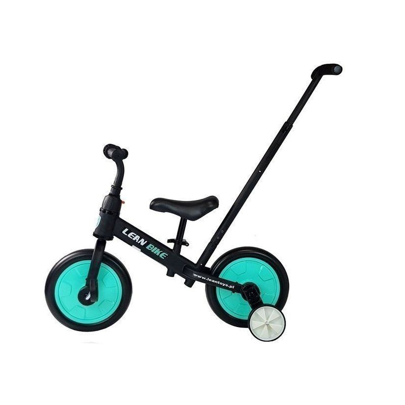 Sport si Outdoor - Ciclism - Biciclete pentru copii - Bicicleta 3 in 1, cu pedale si roti ajutatoare pentru copii, negru-turcoaz, LeanToys, 7679 - Infinity.ro