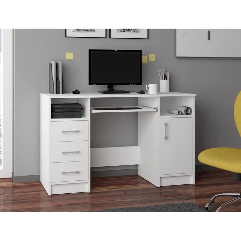 Casa si Gradina - Mobilier - Mese si birouri - Birouri - Birou calculator, placa laminata, 3 sertare, 5 rafturi, alb, 124x52x74 cm, Ana - Infinity.ro