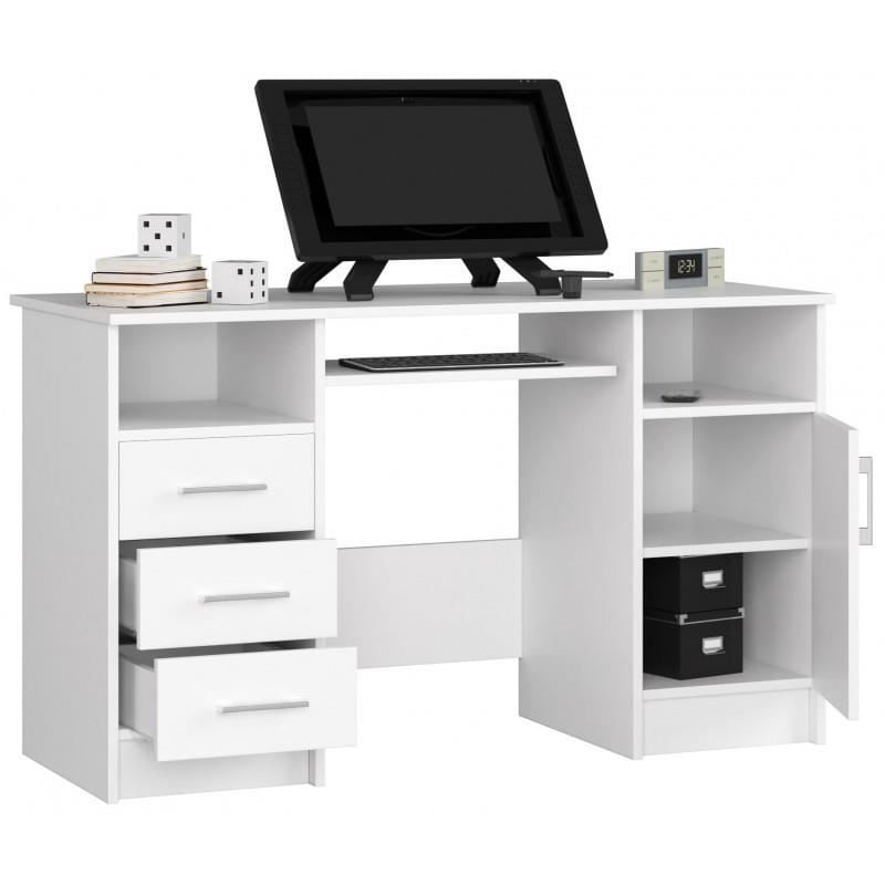 Casa si Gradina - Mobilier - Mese si birouri - Birouri - Birou calculator, placa laminata, 3 sertare, 5 rafturi, alb, 124x52x74 cm, Ana - Infinity.ro