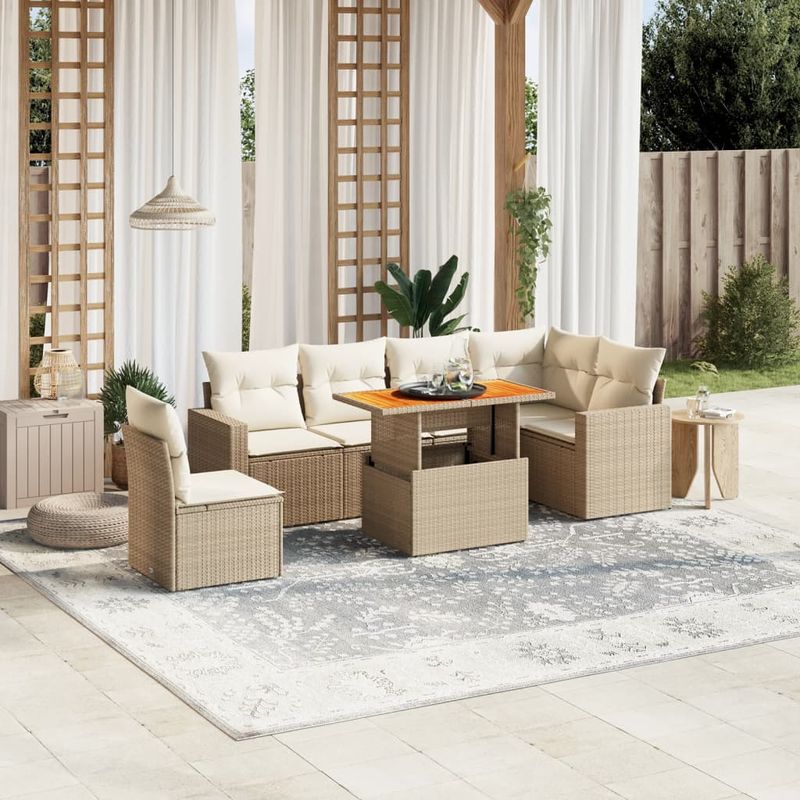 Casa si Gradina - Gradina si terasa - Mobilier exterior - Seturi mobila gradina - Set canapele de gradina, 7 piese, cu perne, bej, poliratan - Infinity.ro